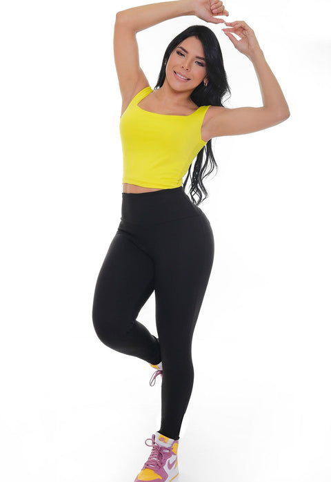 High waisted black leggings with tummy control - 19528